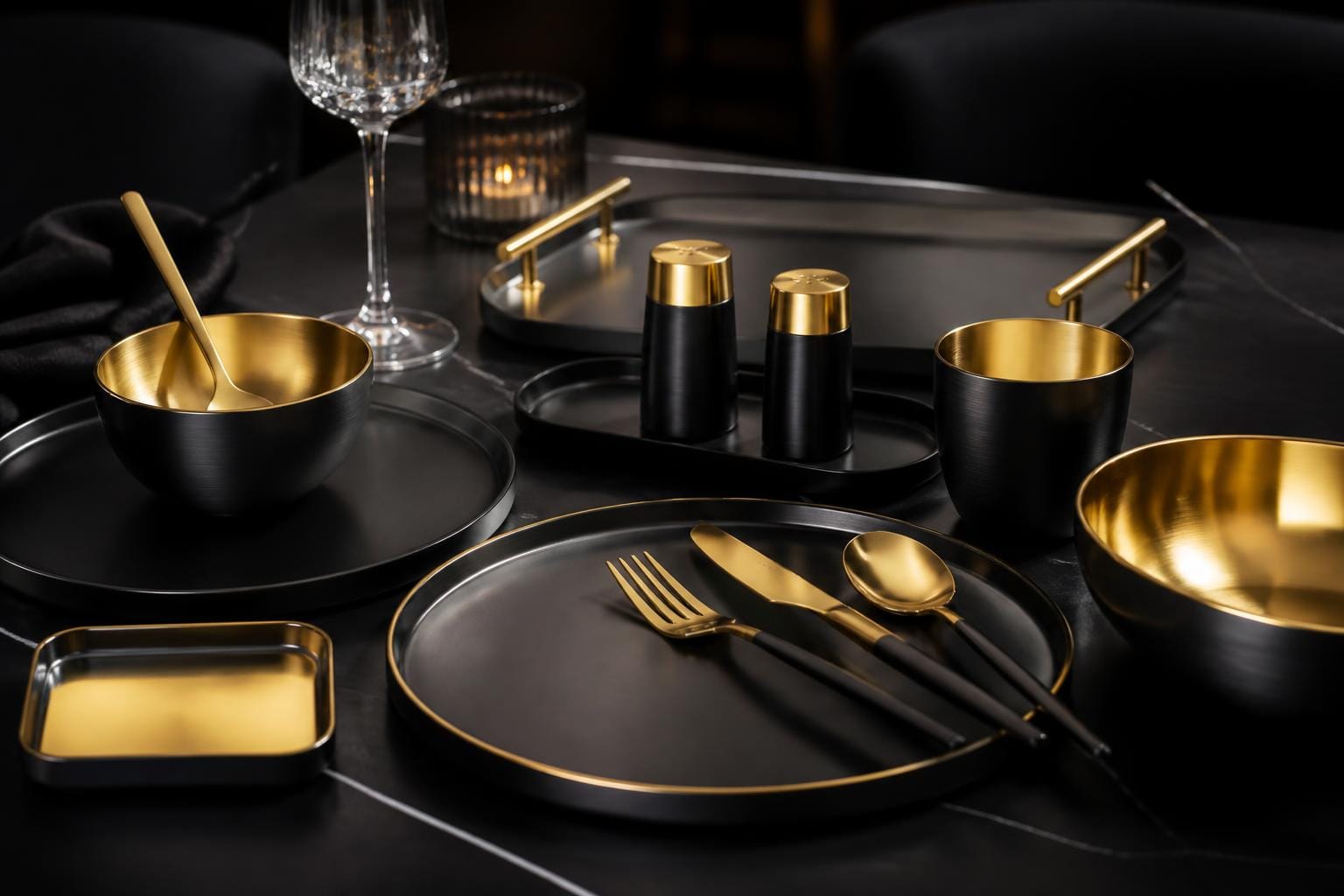 Black and gold PVD tableware collection