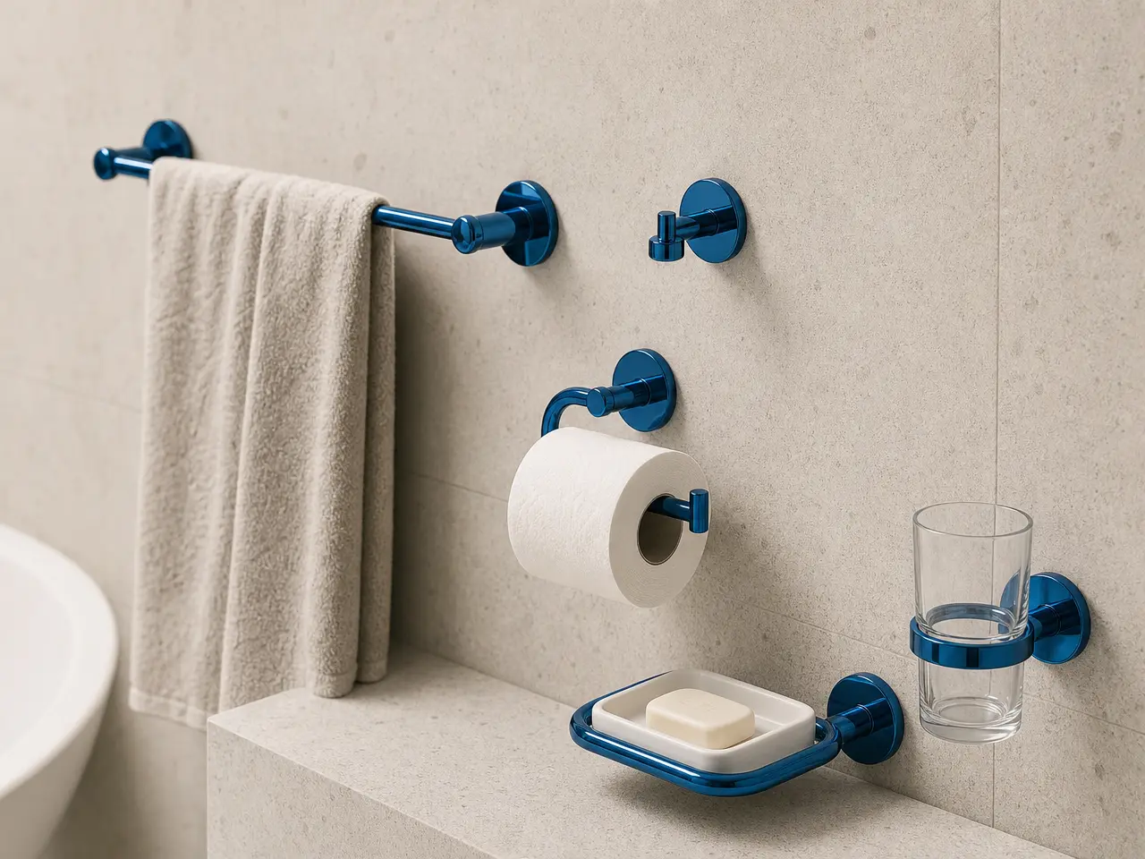 Blue PVD bathroom accessories