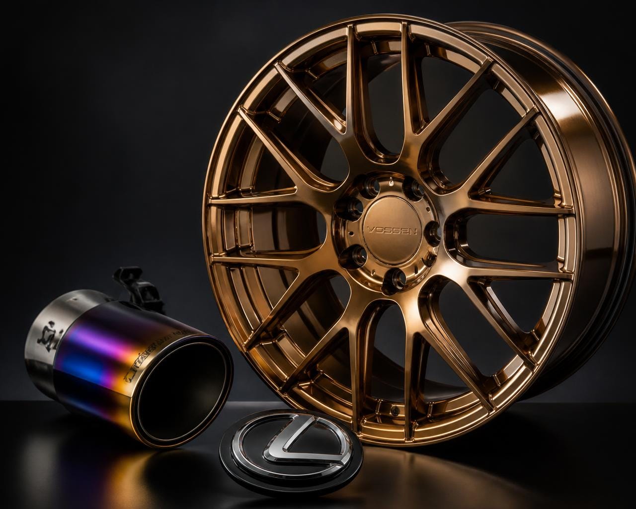 Bronze PVD alloy wheel with titanium exhaust tip and coated badge