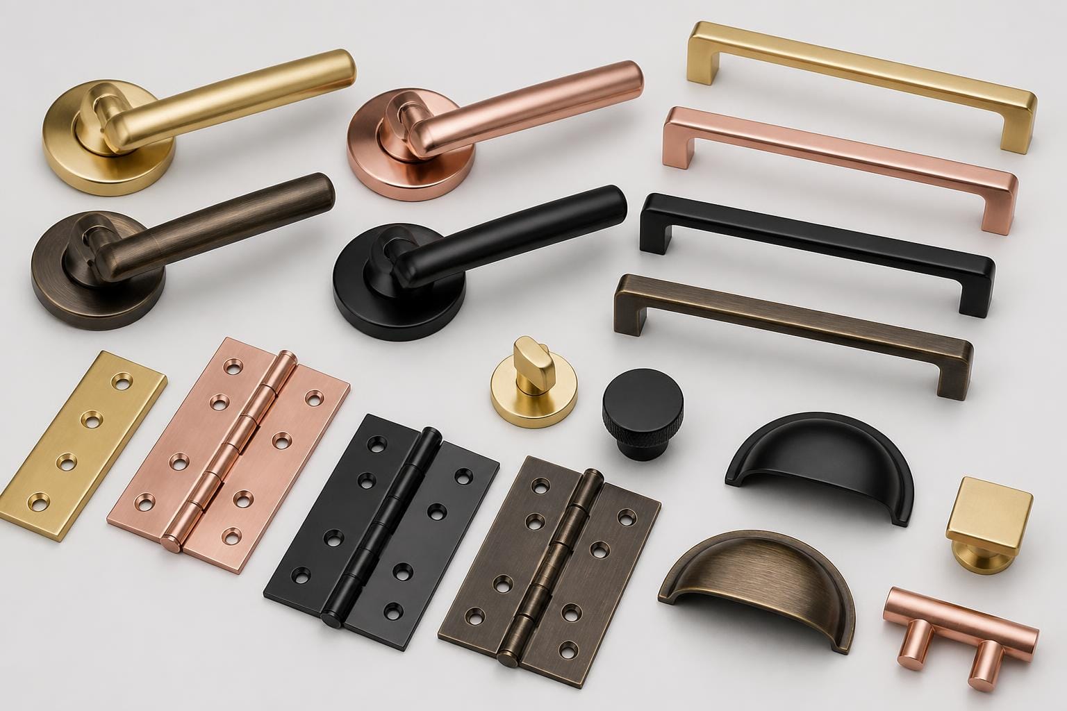 PVD handles, hinges and furniture pulls in multiple finishes