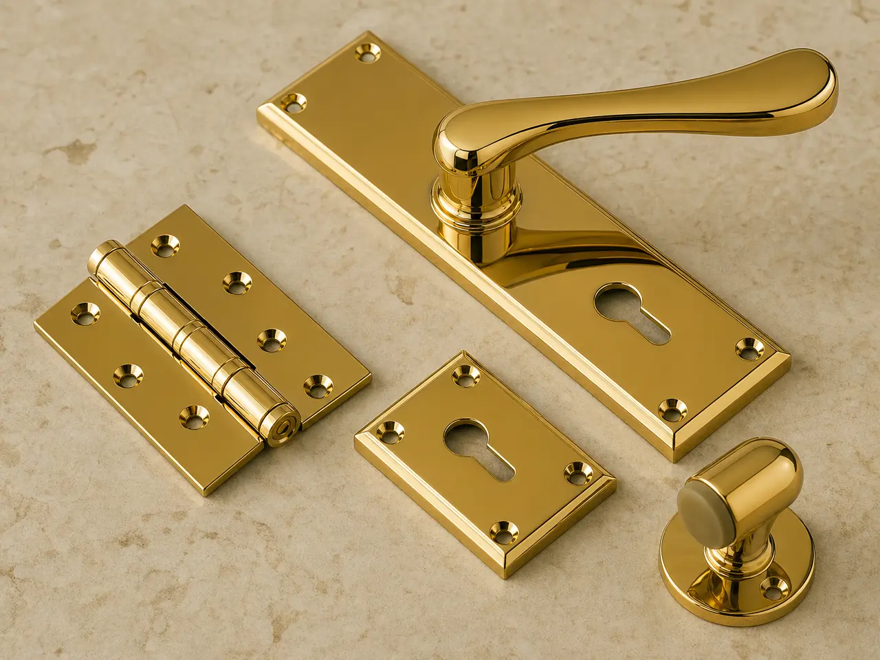 Polished gold PVD door hardware