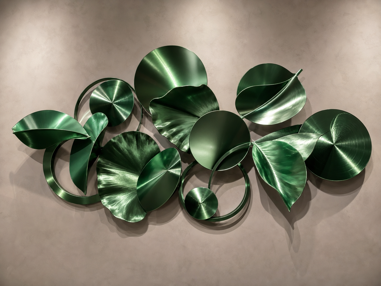 Emerald green PVD metal wall sculpture