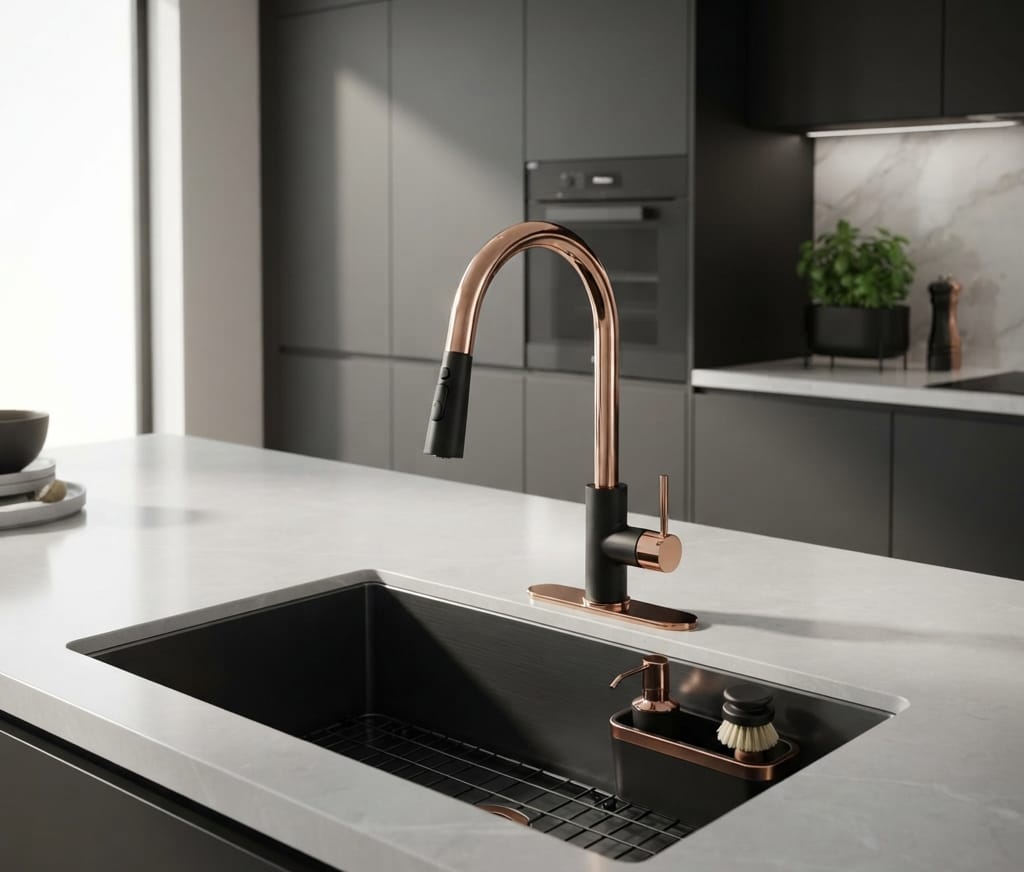 Rose gold and black PVD kitchen faucet
