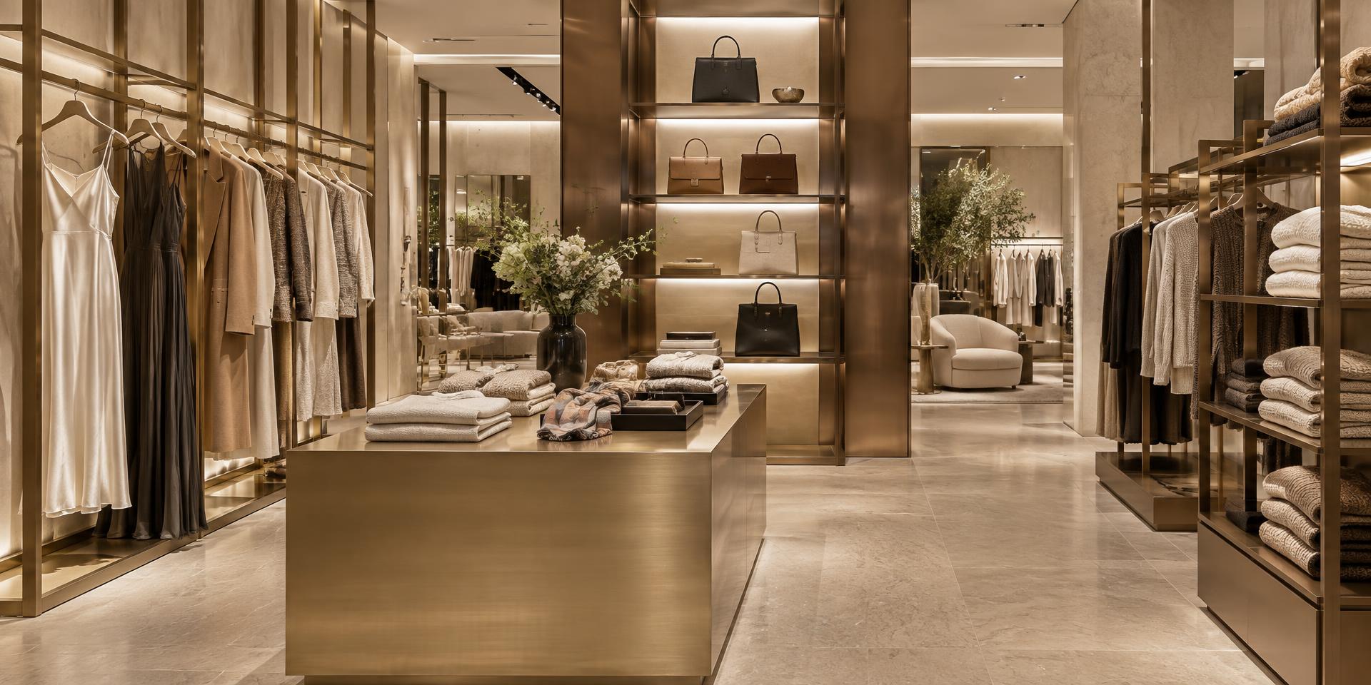 Luxury boutique with gold PVD merchandise displays