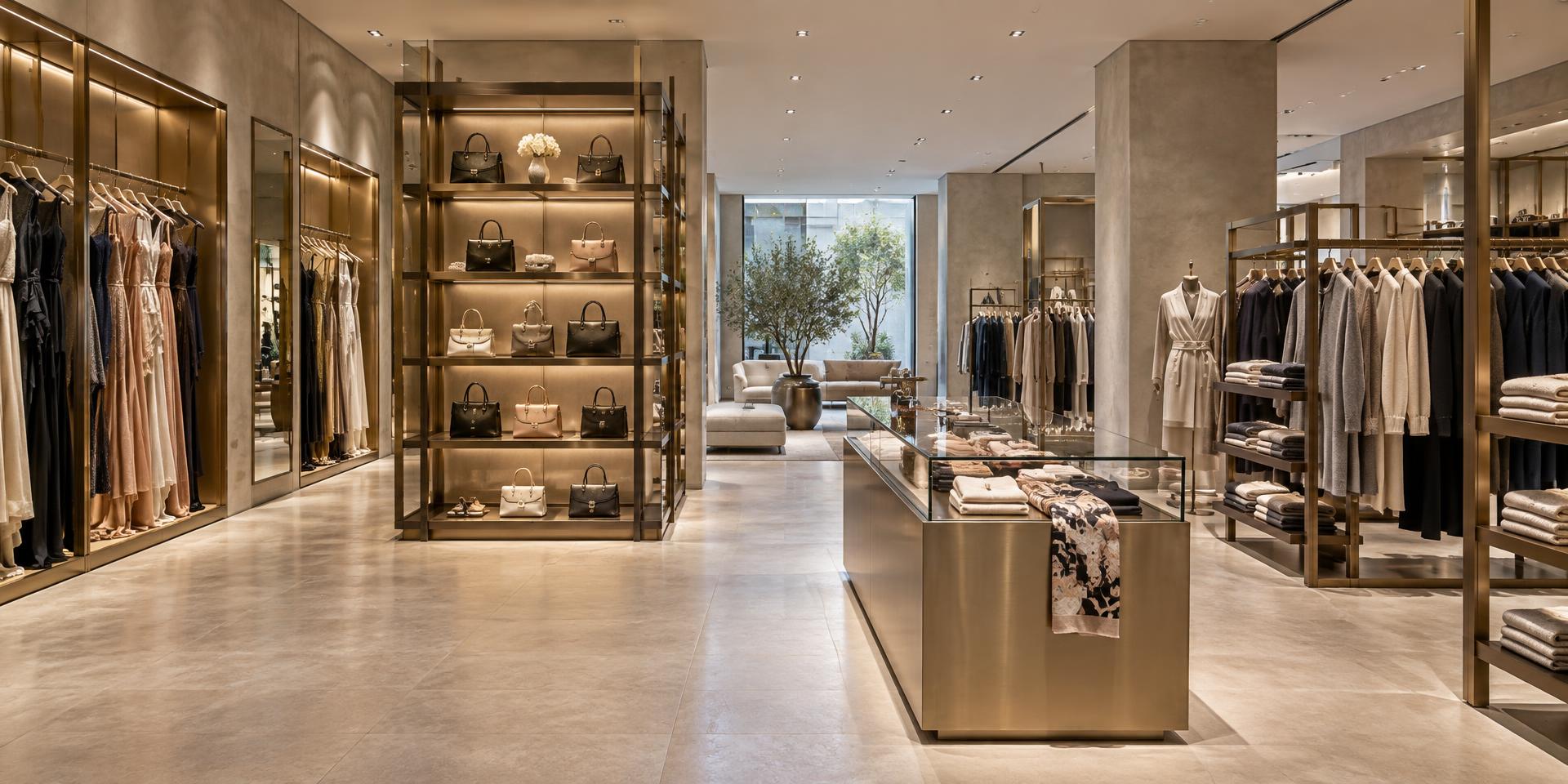 Luxury womenswear boutique divided by gold PVD display zones