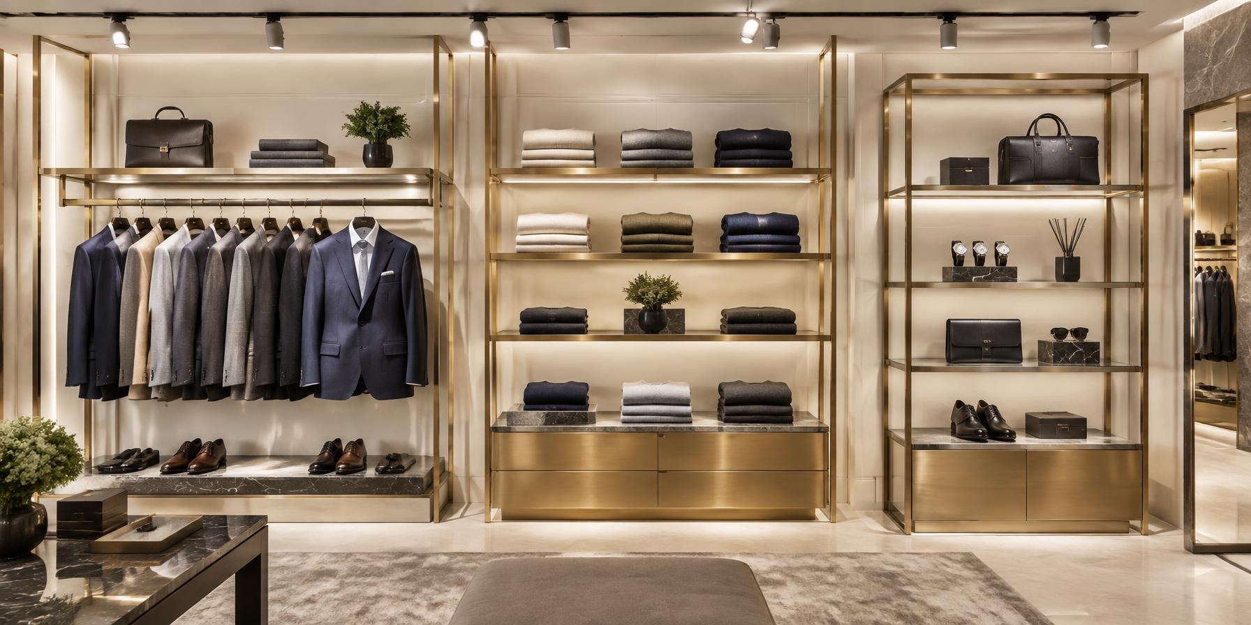Menswear boutique shelving with tailored suits