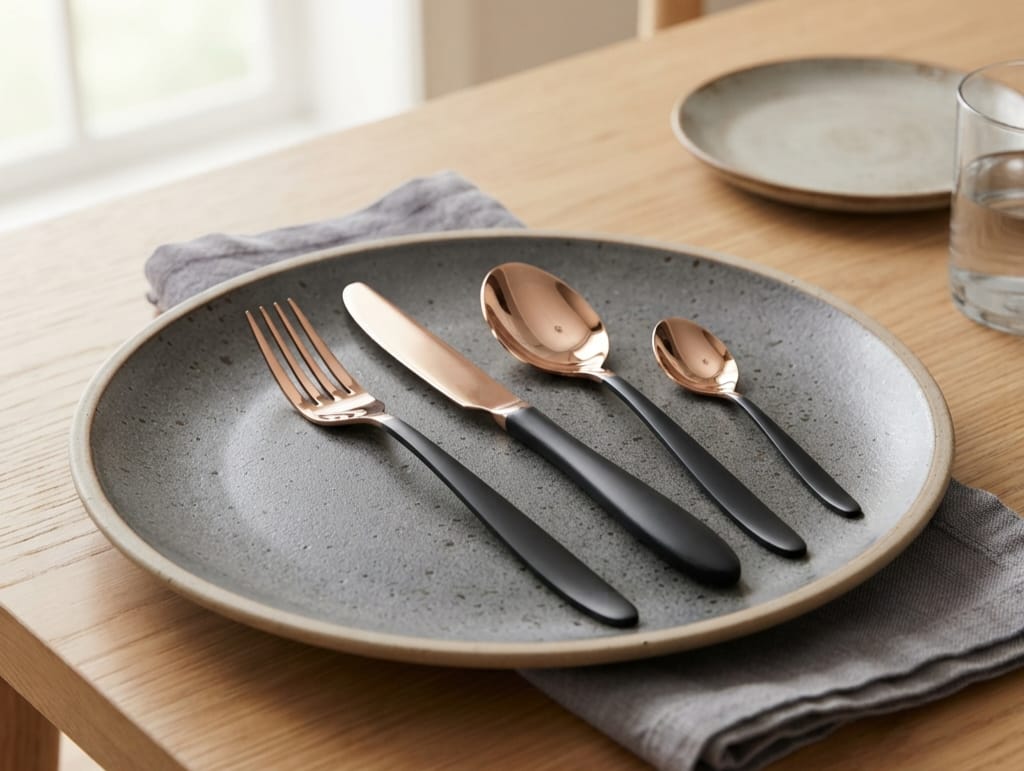 Rose gold and black PVD cutlery