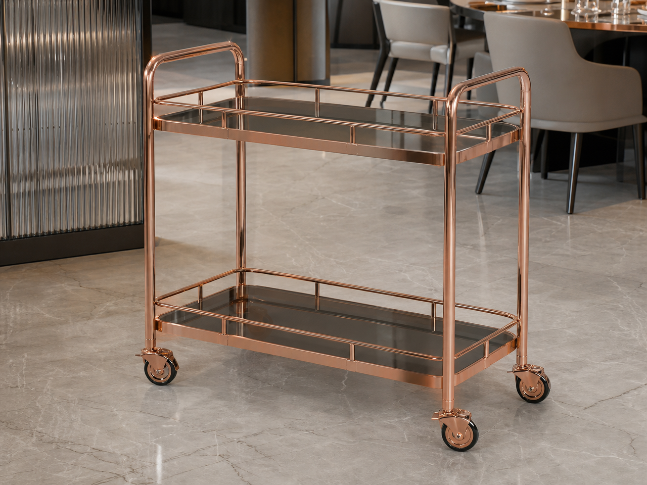 Rose gold PVD serving trolley